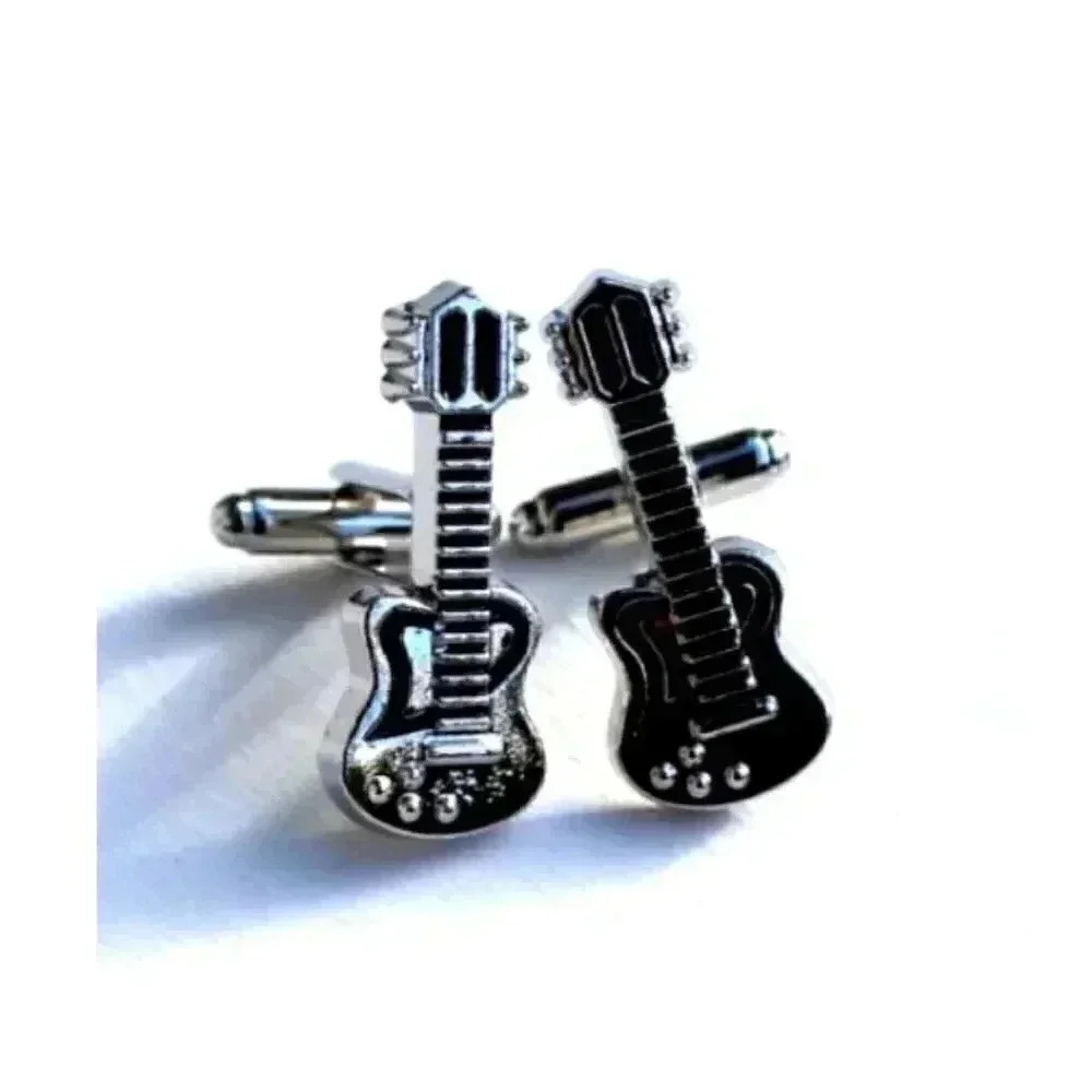 New SILVER & BLACK Music Instrument GUITAR CUFFLINKS